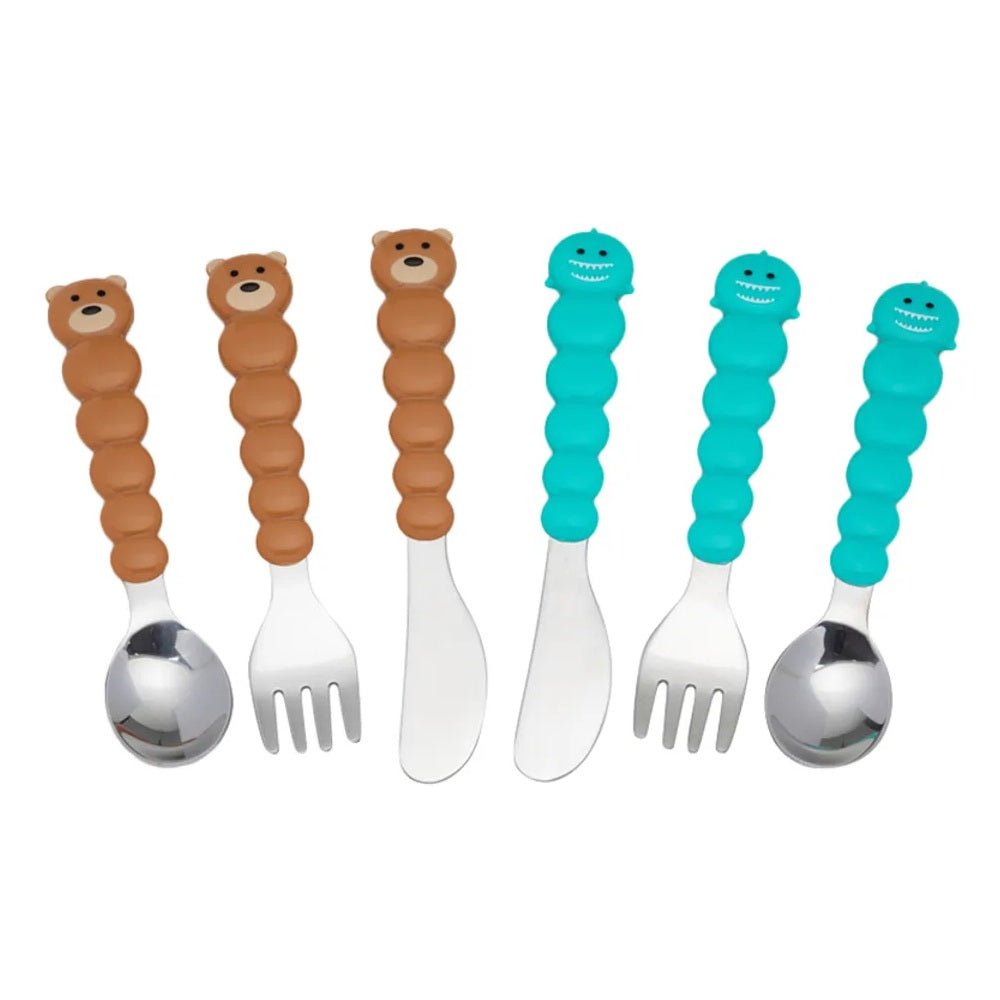 Melii - Utensil Set - 6pcs - Brown Bear & Blue Shark