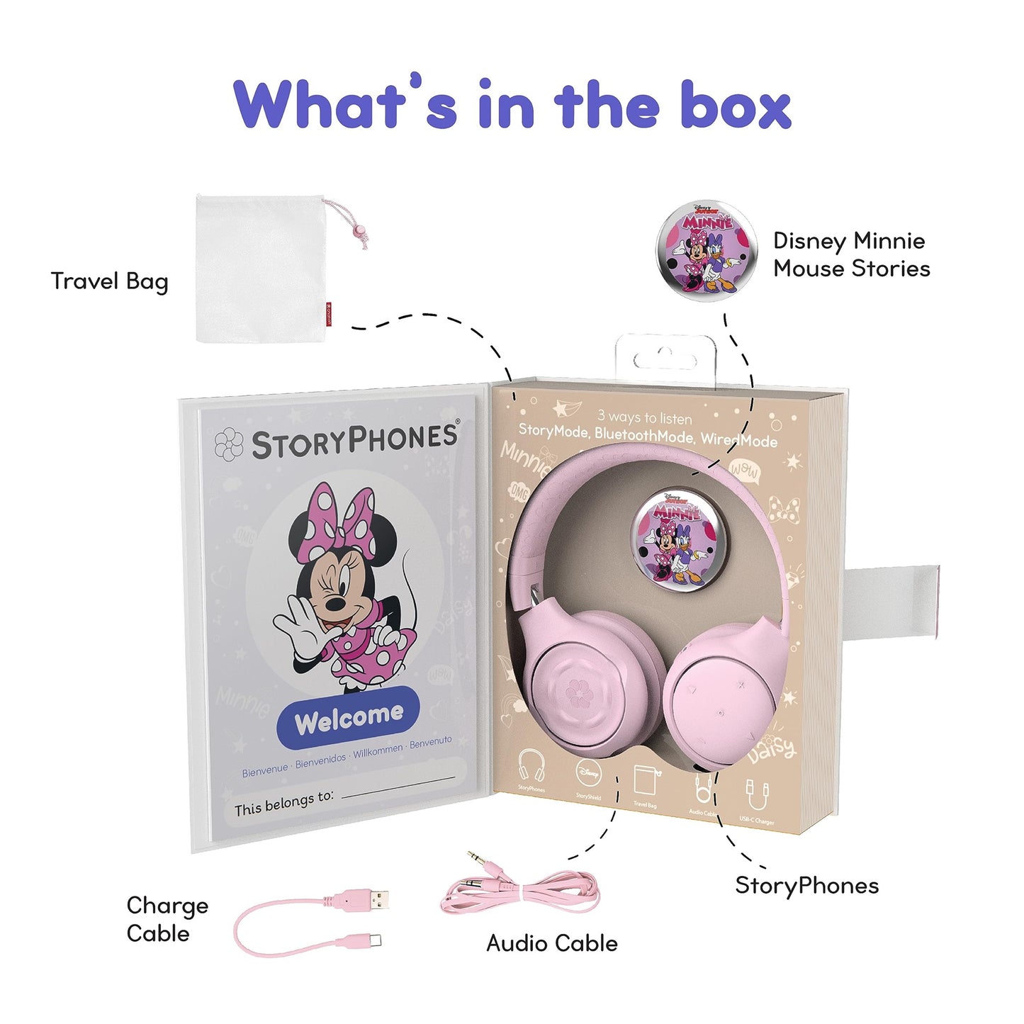 STORYPHONES - Disney Edition Headphones With 1 Minney Magical Tales Disk - Rose Pink