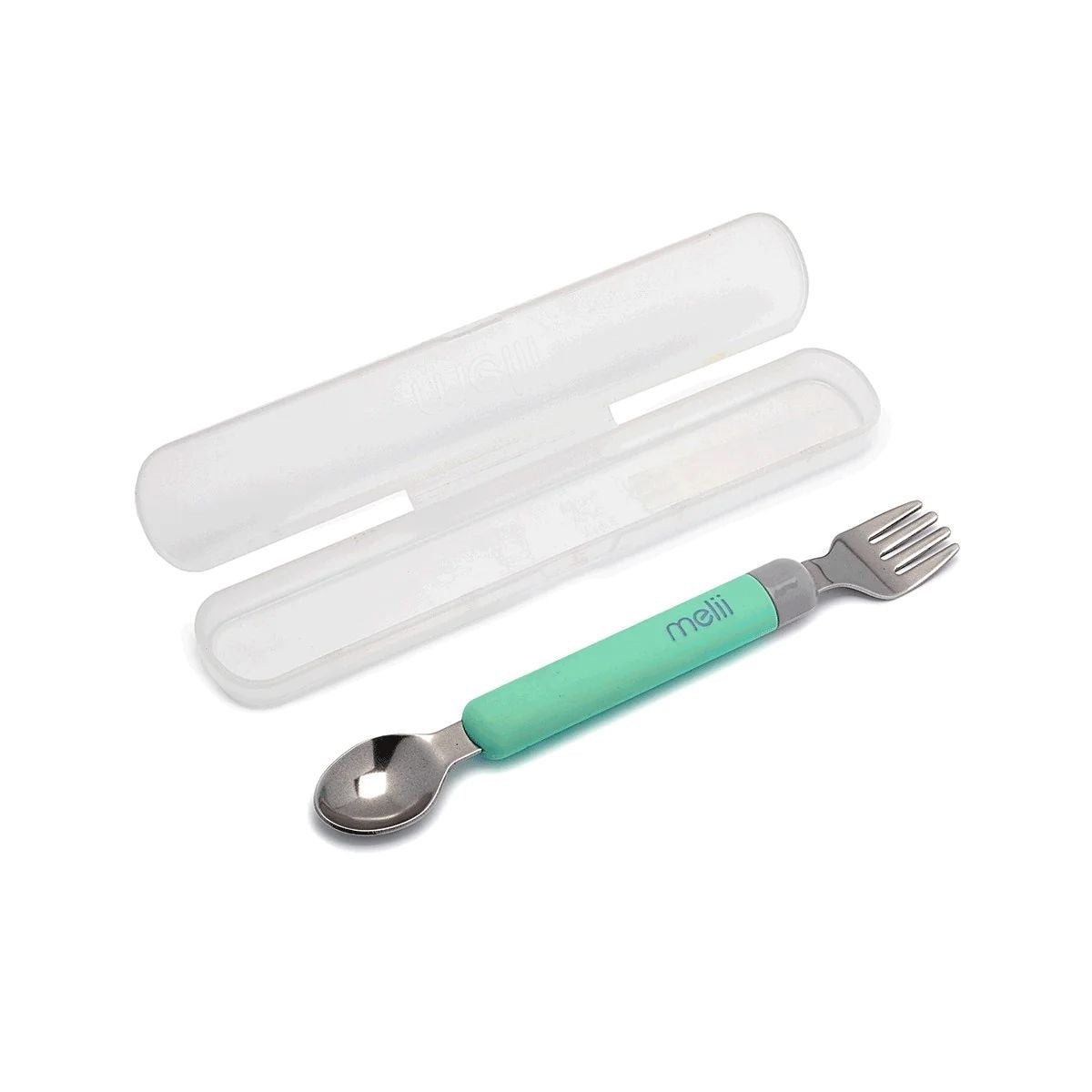 Melii - Detachable Spoon & Fork w/ Carrying Case - Green & Grey