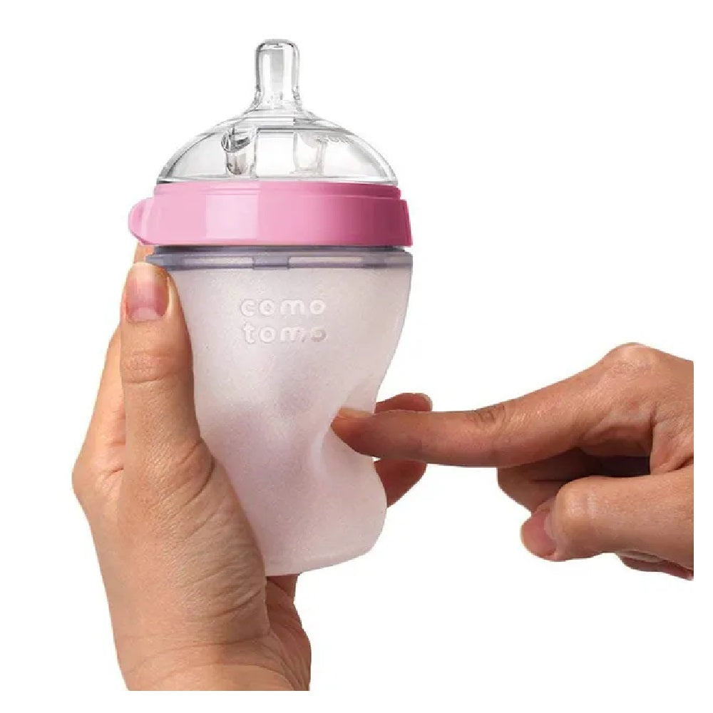 Comotomo Natural Feel Baby Feeding Bottle - Pink & White 2 pcs x 150 ml