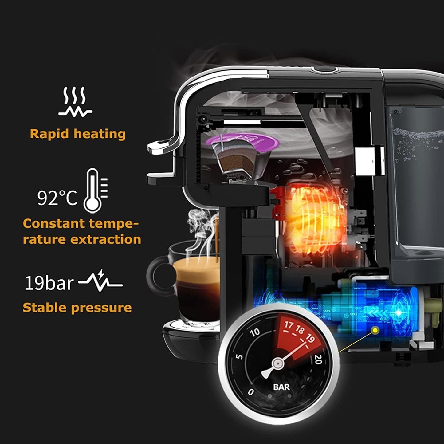 ماكينة صنع الإسبريسو Hibrew H2B 5 في 1 لتحضير الإسبريسو الساخن والبارد - باللون الأبيض 