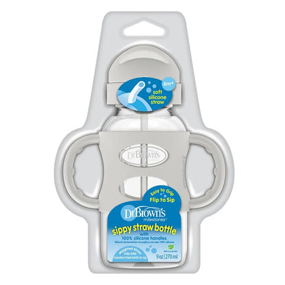 Dr Browns Sippy Straw Bottle With Silicone Handles Grey - 270ml