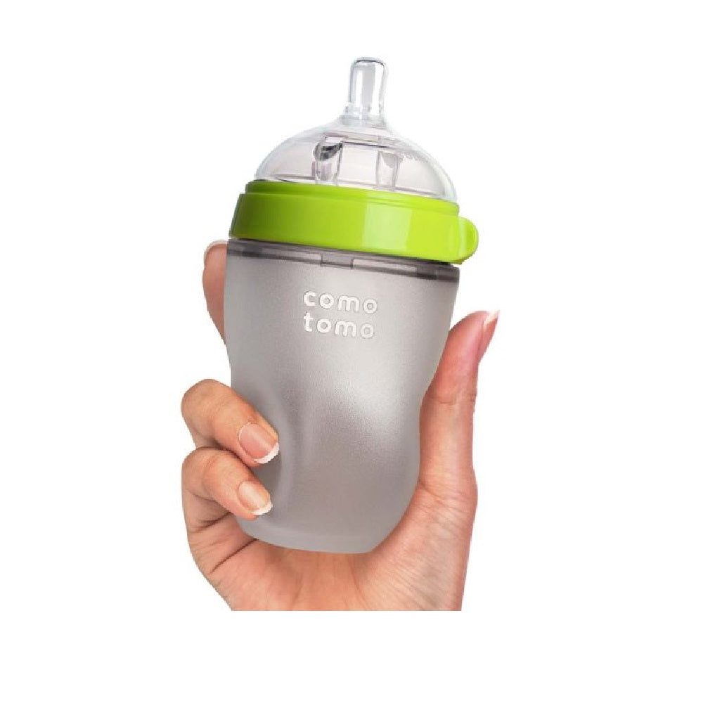 Comotomo Natural Feel Baby Feeding Bottle - Green & White, 250 ml