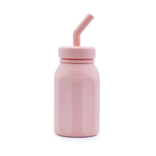 Melii - Silicone Water Bottle With Straw 230 ml - Pink