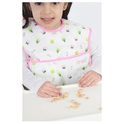 Melii - Fold Up Bib - 2pcs - White & Pink Bulldog