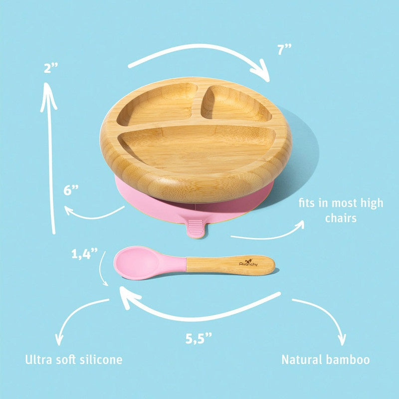 Avanchy - Bamboo Suction Classic Plate + Spoon - Pink