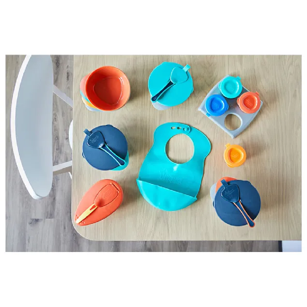 Tommee Tippee - On The Go Feeding Bowl x 2, Lid and Spoon- Blue