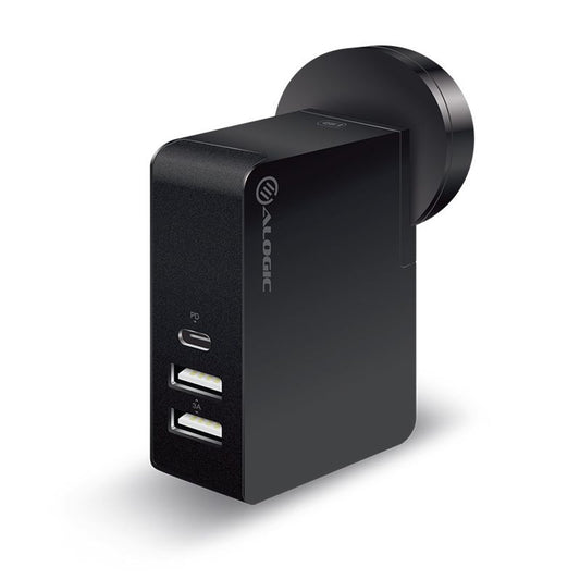 Alogic 3 Port USB-C & Dual USB-A Travel Power Adapter - Black