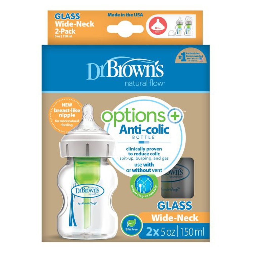 Dr Browns Glass Wide Neck Options Plus Bottle Pack of 2 - 150 ml