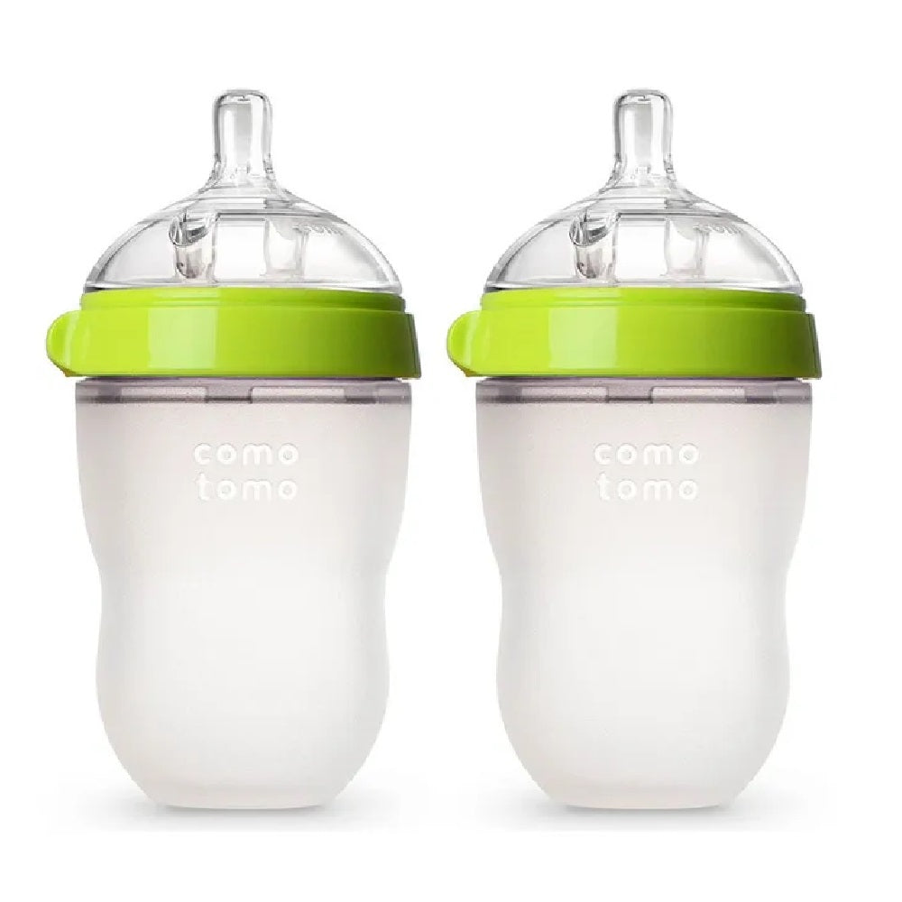 Comotomo Natural Feel Baby Feeding Bottle - Green & White 2 pcs x 250 ml