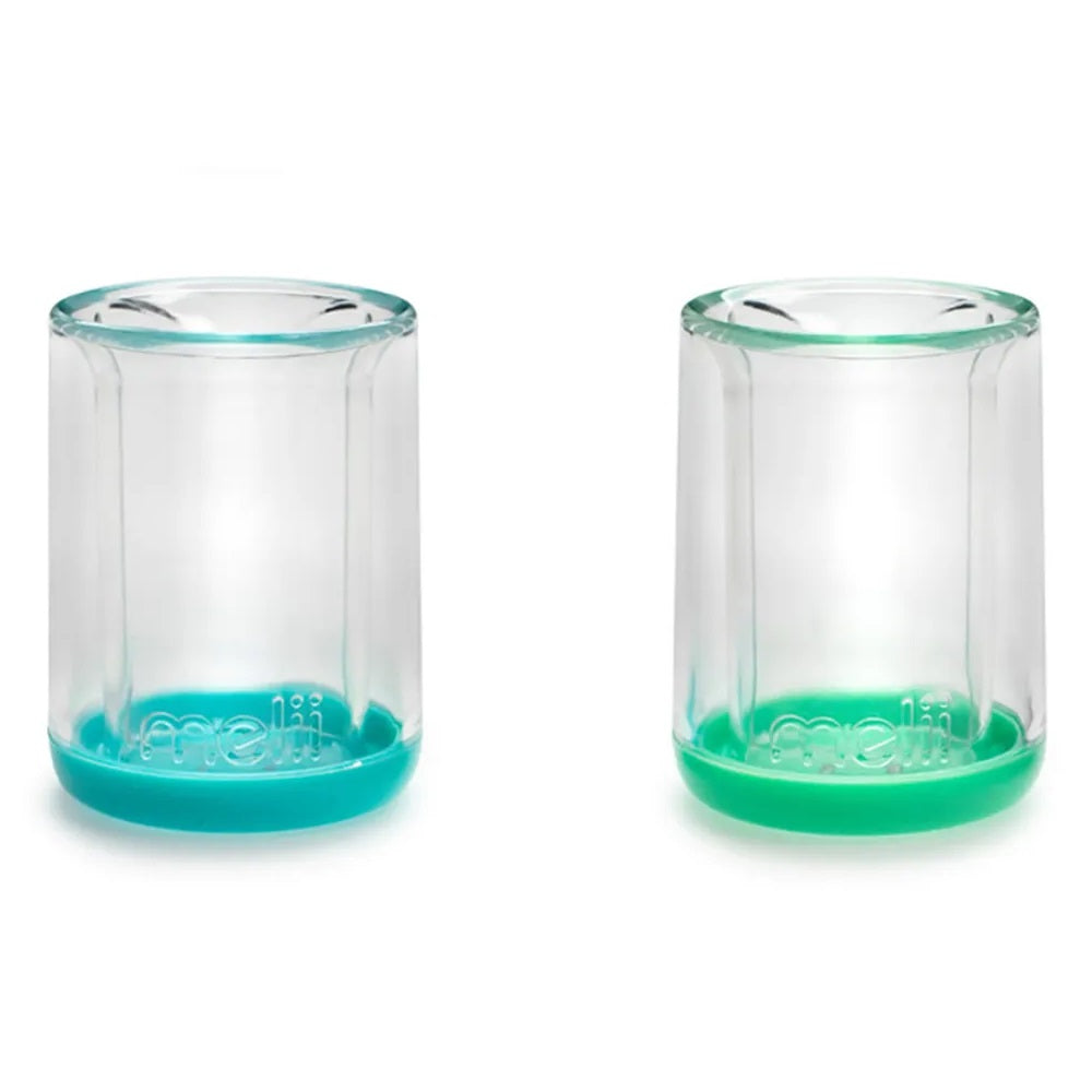 Melii - Double Walled Bear Cup - 145ml - 2pcs - Turquoise/Green