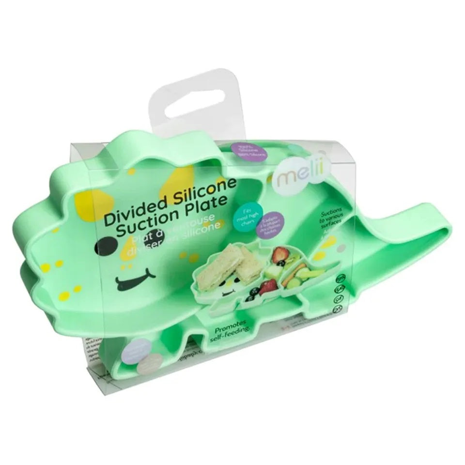 Melii - Divided Silicone Suction Plate - Green Dinosaur