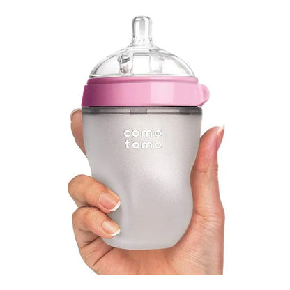 Comotomo Natural Feel Baby Feeding Bottle - Pink & White, 250 ml