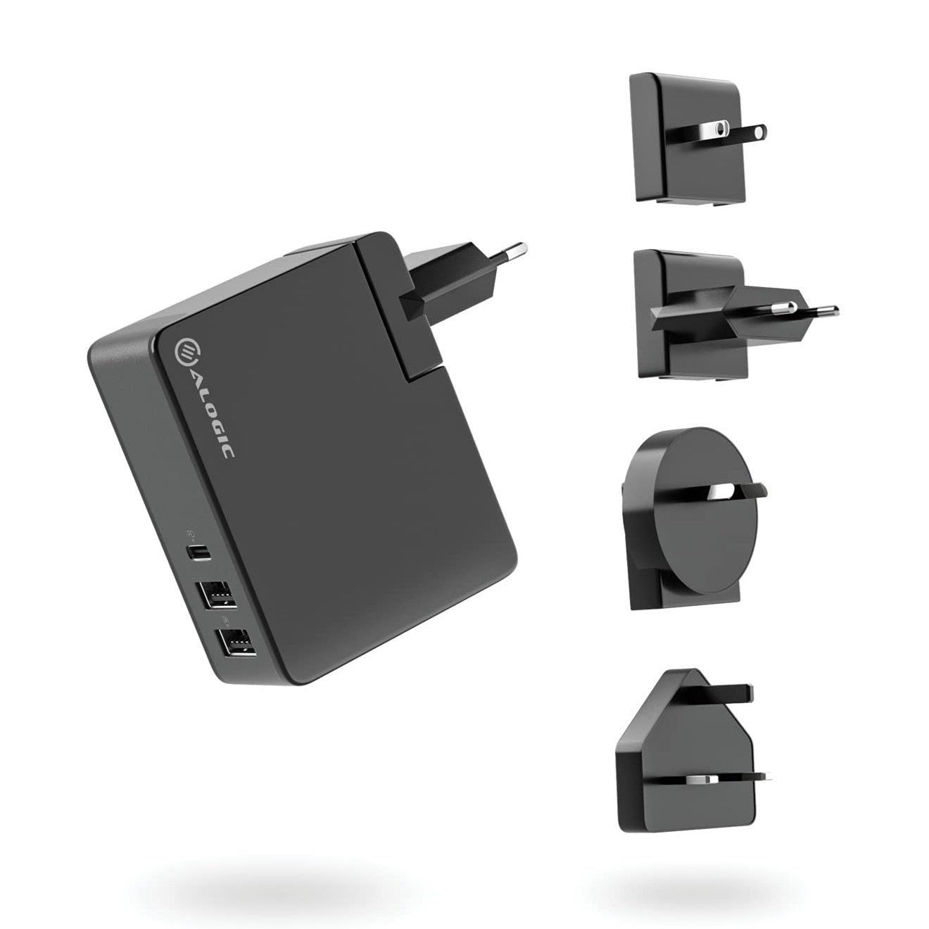 محول طاقة للسفر Alogic بثلاثة منافذ USB-C وثنائي USB-A - أسود 