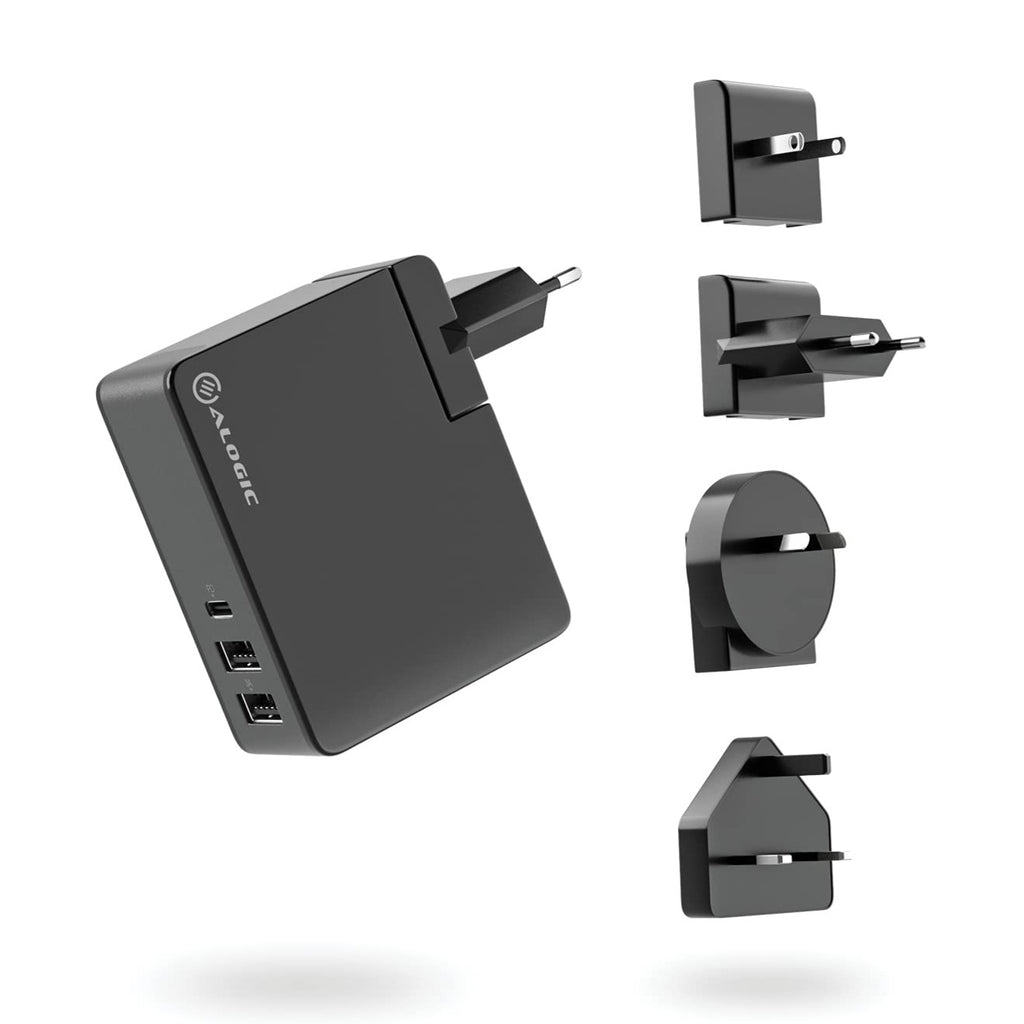 Alogic 3 Port USB-C & Dual USB-A Travel Power Adapter - Black
