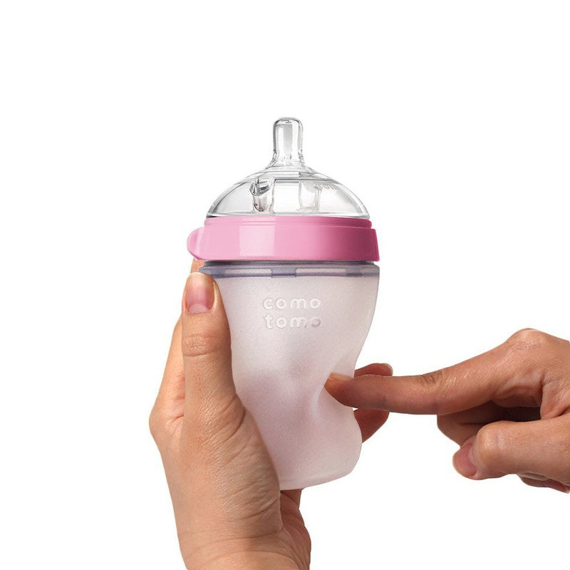 Comotomo - Natural Feel Baby Feeding Bottle - Pink & White 2 pcs x 250 ml