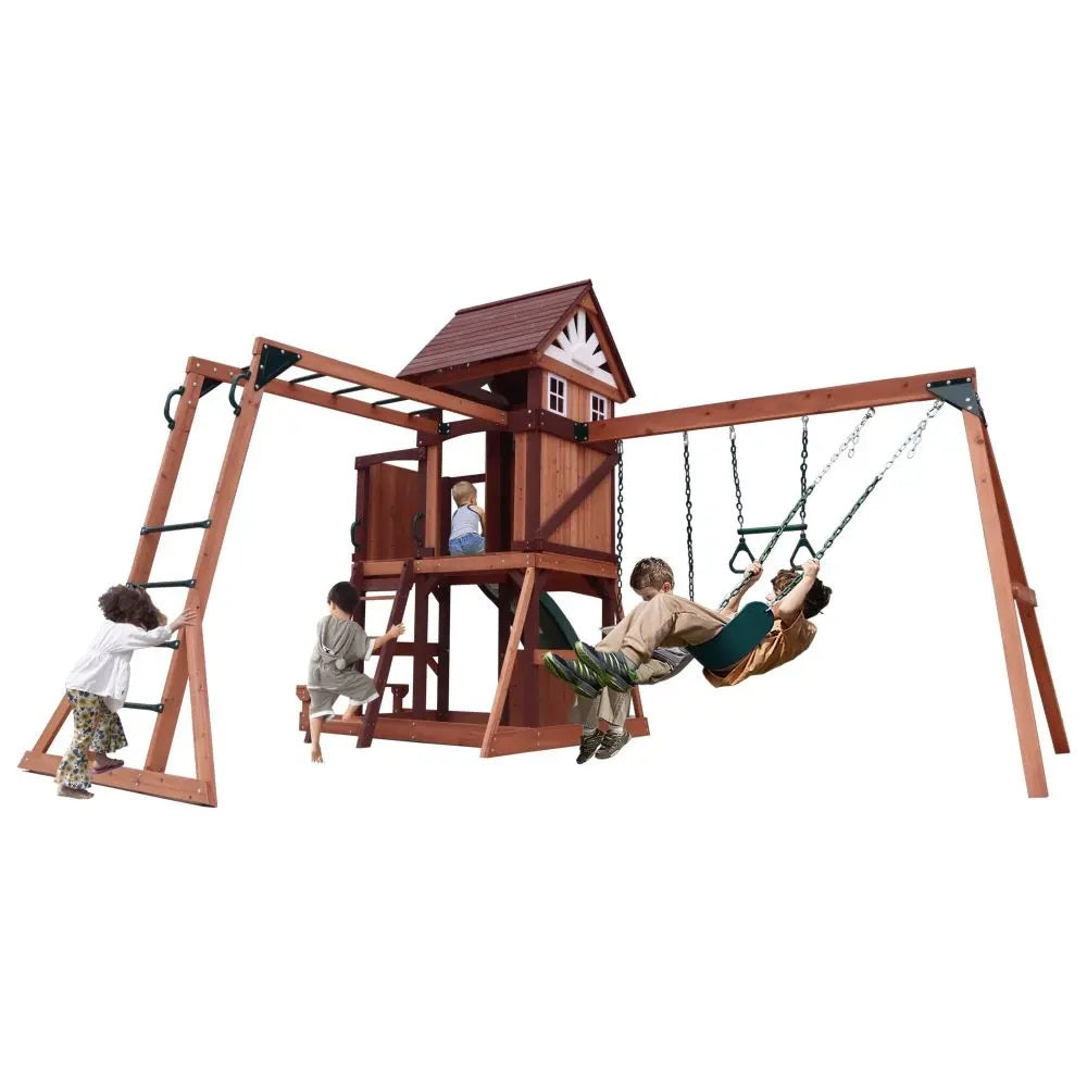 Mount Peak - Vinson Massif Swing Set & Playhouse With Wooden Roof