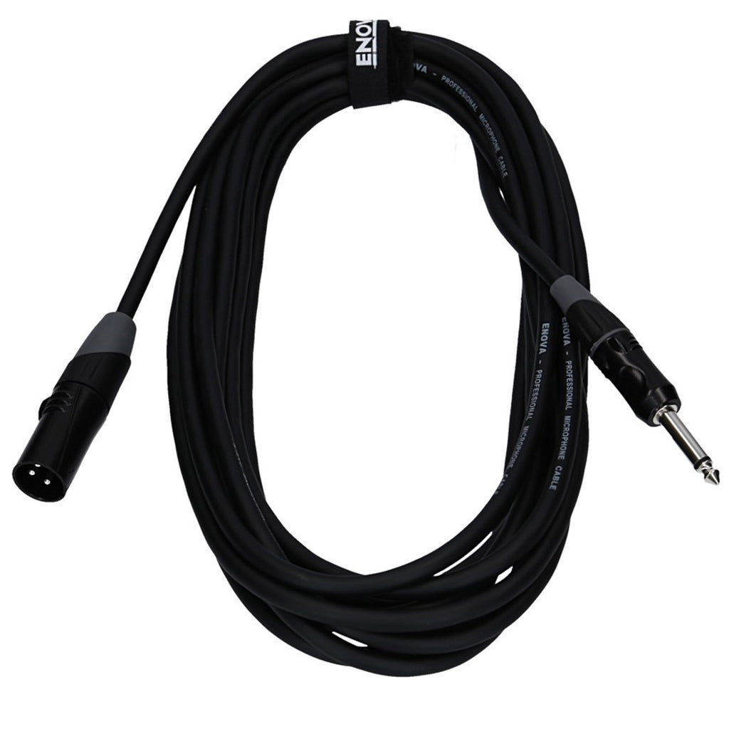 Enova 10 Meters XLR Male to 1/4" Plug 2-Pole Microphone Cable Analogue & AES with Velcro