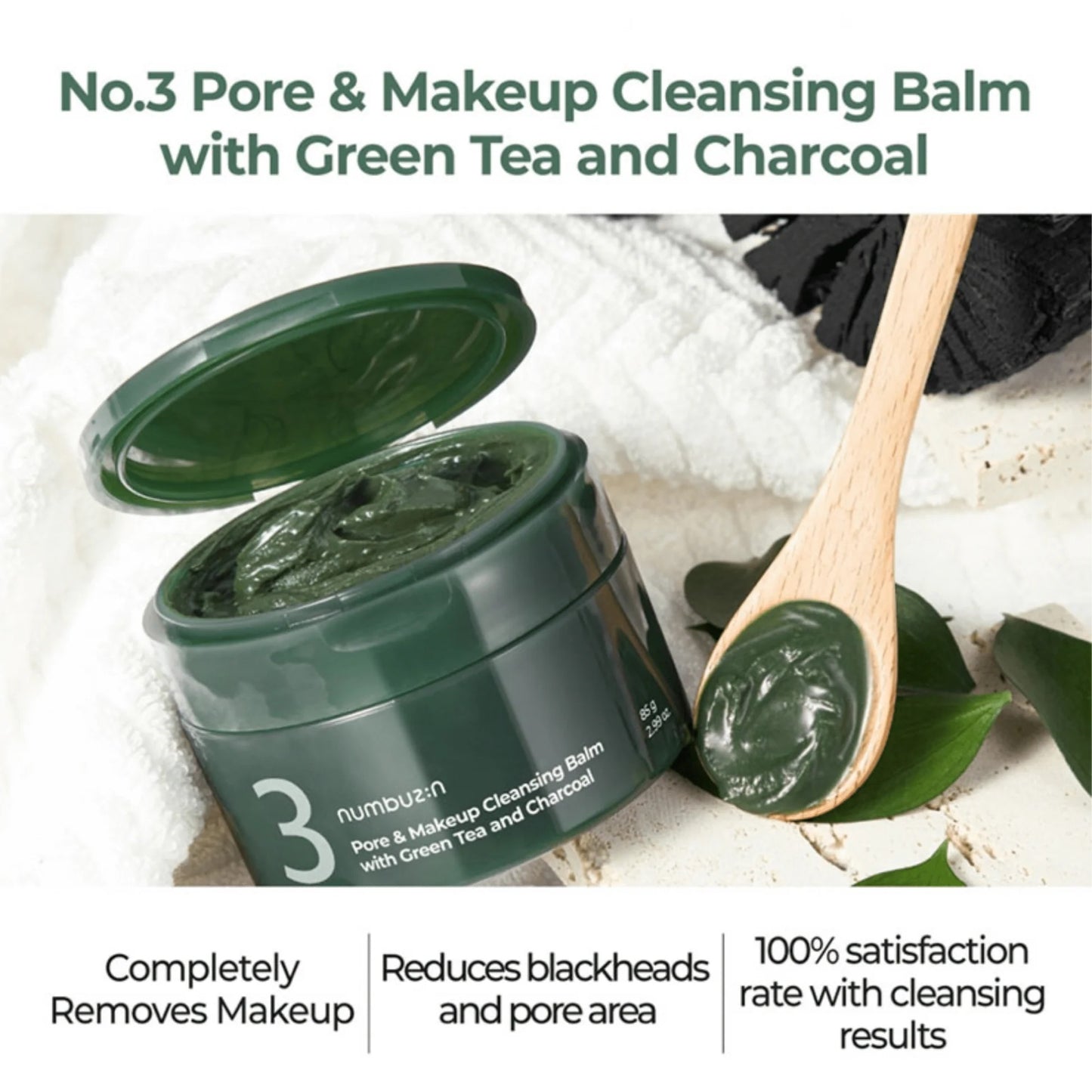 NUMBUZIN No.3 Pore & Makeup Cleansing Balm with Green Tea and Charcoal 85g