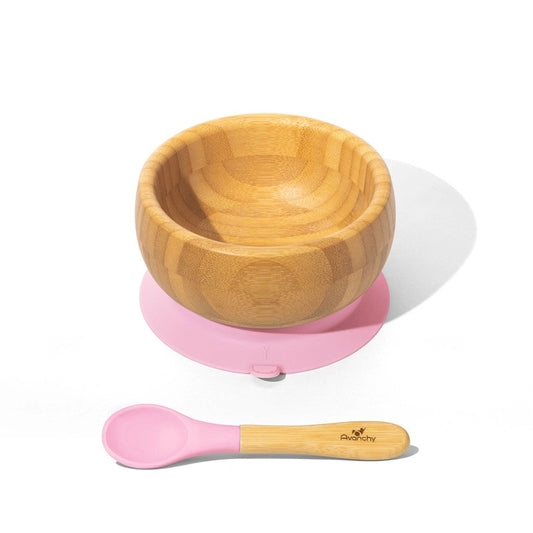 Avanchy - Baby Bamboo Stay Put Suction Bowl + Spoon - Pink