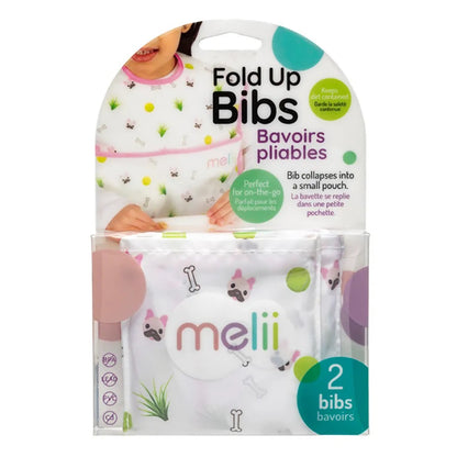 Melii - Fold Up Bib - 2pcs - White & Pink Bulldog