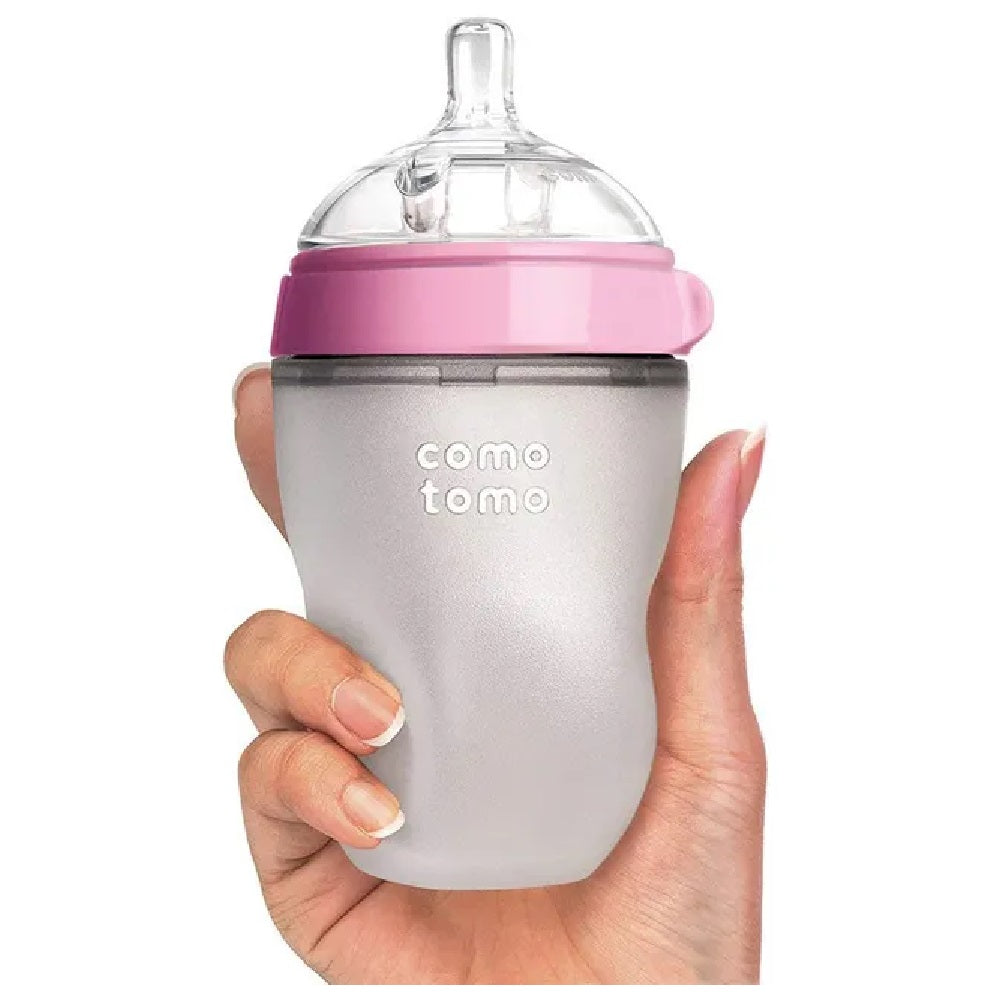 Comotomo Natural Feel Baby Feeding Bottle - Pink & White 2 pcs x 150 ml