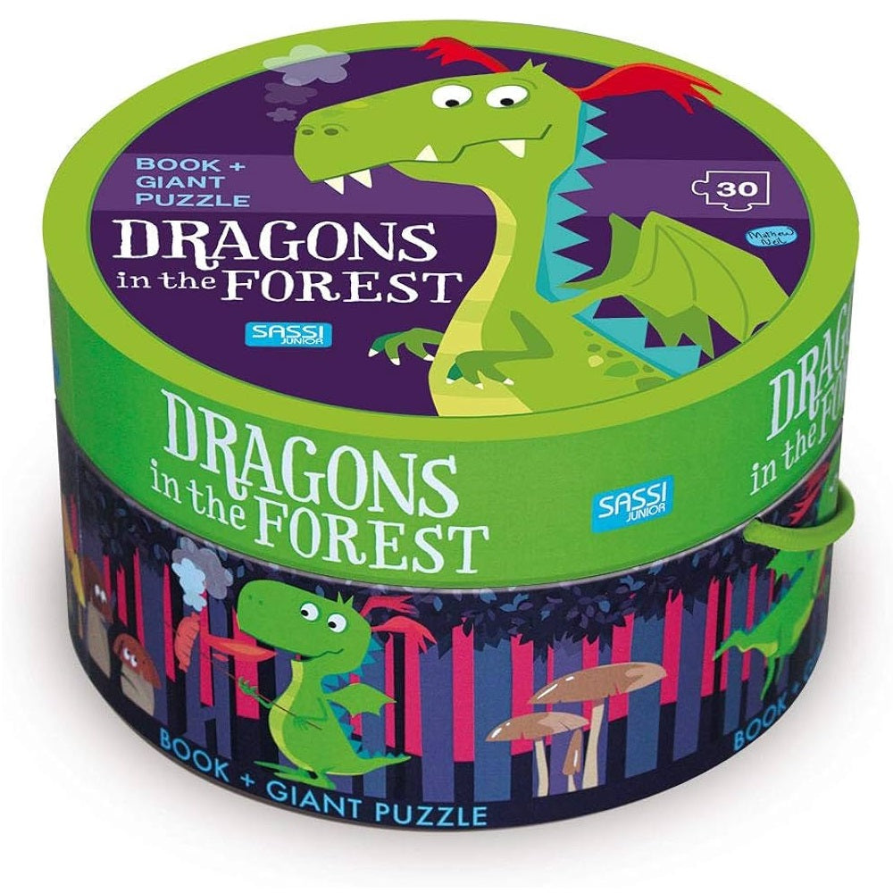 Sassi - Book And Giant Puzzle Round Box - Dragons In The Forest