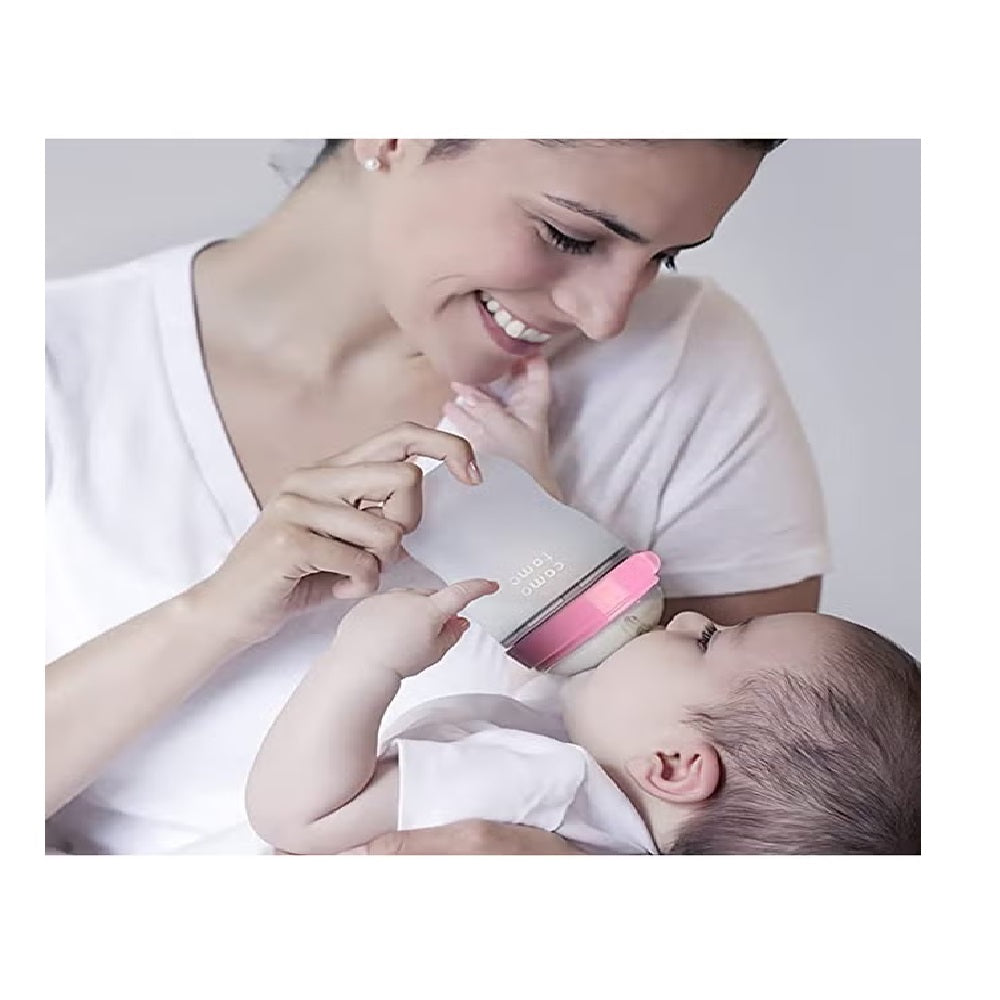 Comotomo Natural Feel Baby Feeding Bottle - Pink & White, 150 ml