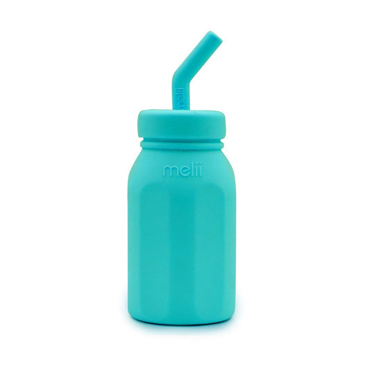 Melii - Silicone Water Bottle with Straw 230 ml - Turquoise