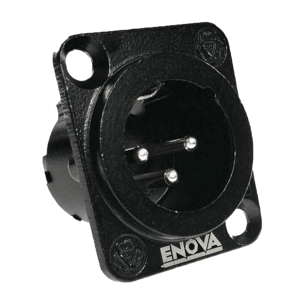 Enova XLR Chassis Connector Male 3-Pin Black Metal Housing Solder Cups