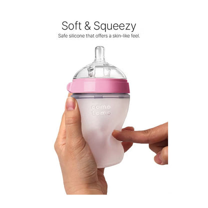 زجاجة الرضاعة كوموتومو ناتشورال فيل للأطفال - وردي وأبيض، 150 مل