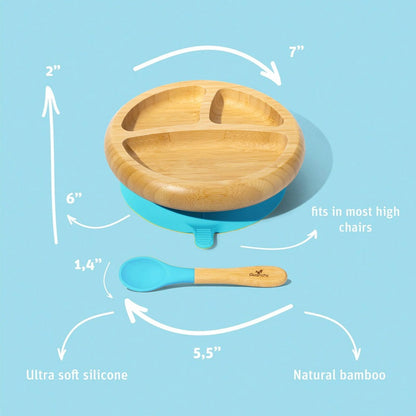 Avanchy - Bamboo Suction Classic Plate + Spoon - Blue