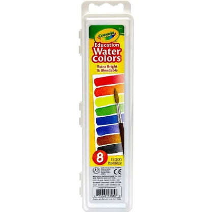 Crayola 8 Semi-moist Oval Watercolor Pans, 1 Taklon Brush