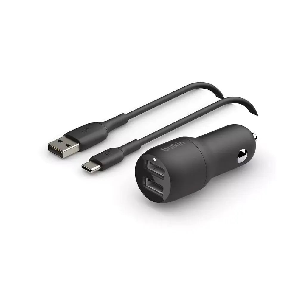 Belkin boost charge Dual USB-A Car Charger 24W+ USB-A to USB-C Cable, Black