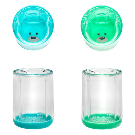 Melii - Double Walled Bear Cup - 145ml - 2pcs - Turquoise/Green