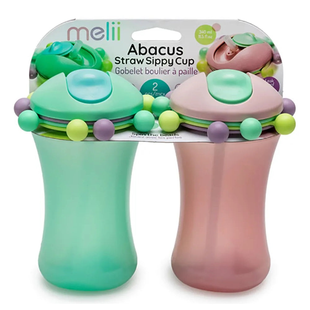 Melii - Abacus Straw Sippy Cup - 2pcs - Green & Pink