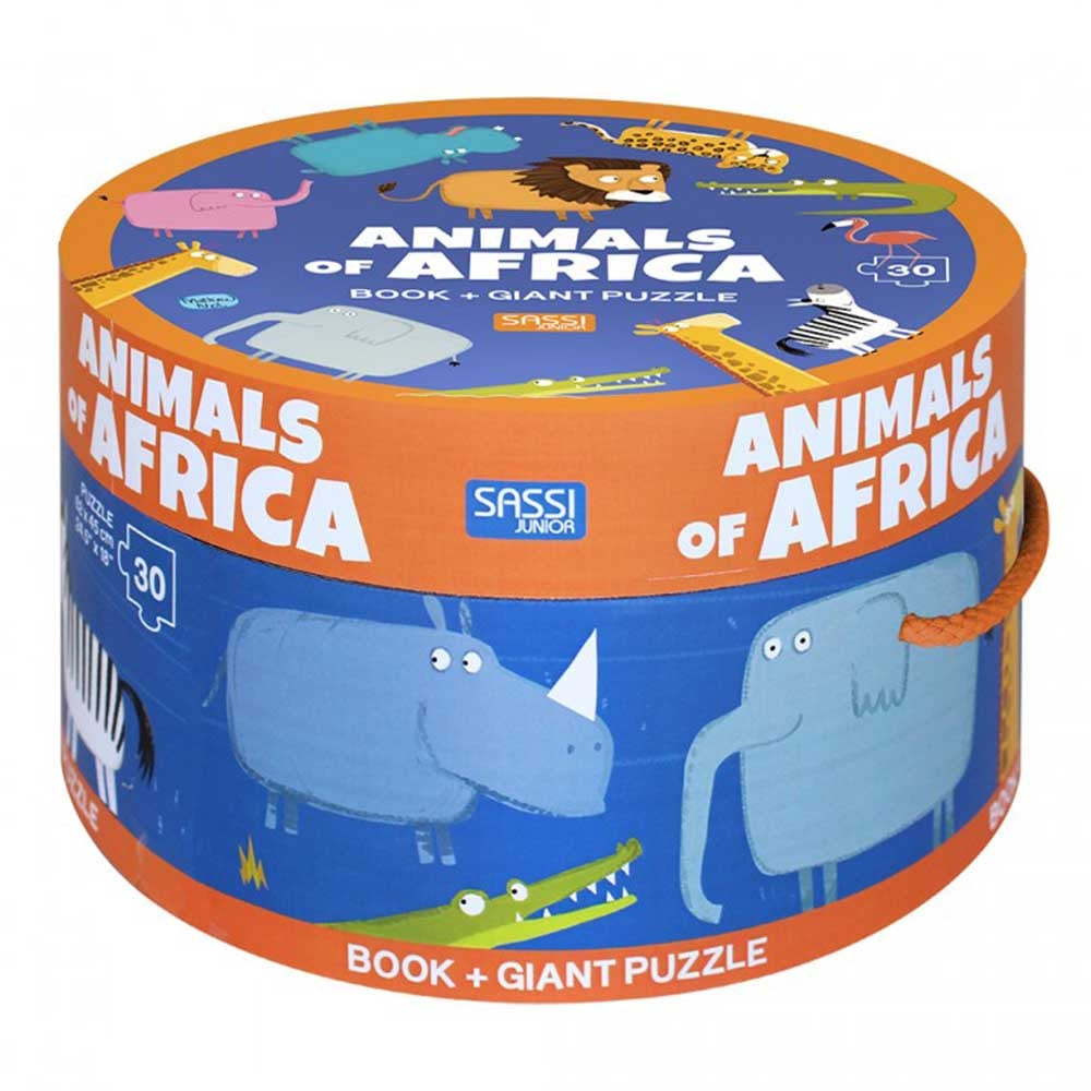 Sassi - Book And Giant Puzzle Round Box - Animals Of Africa