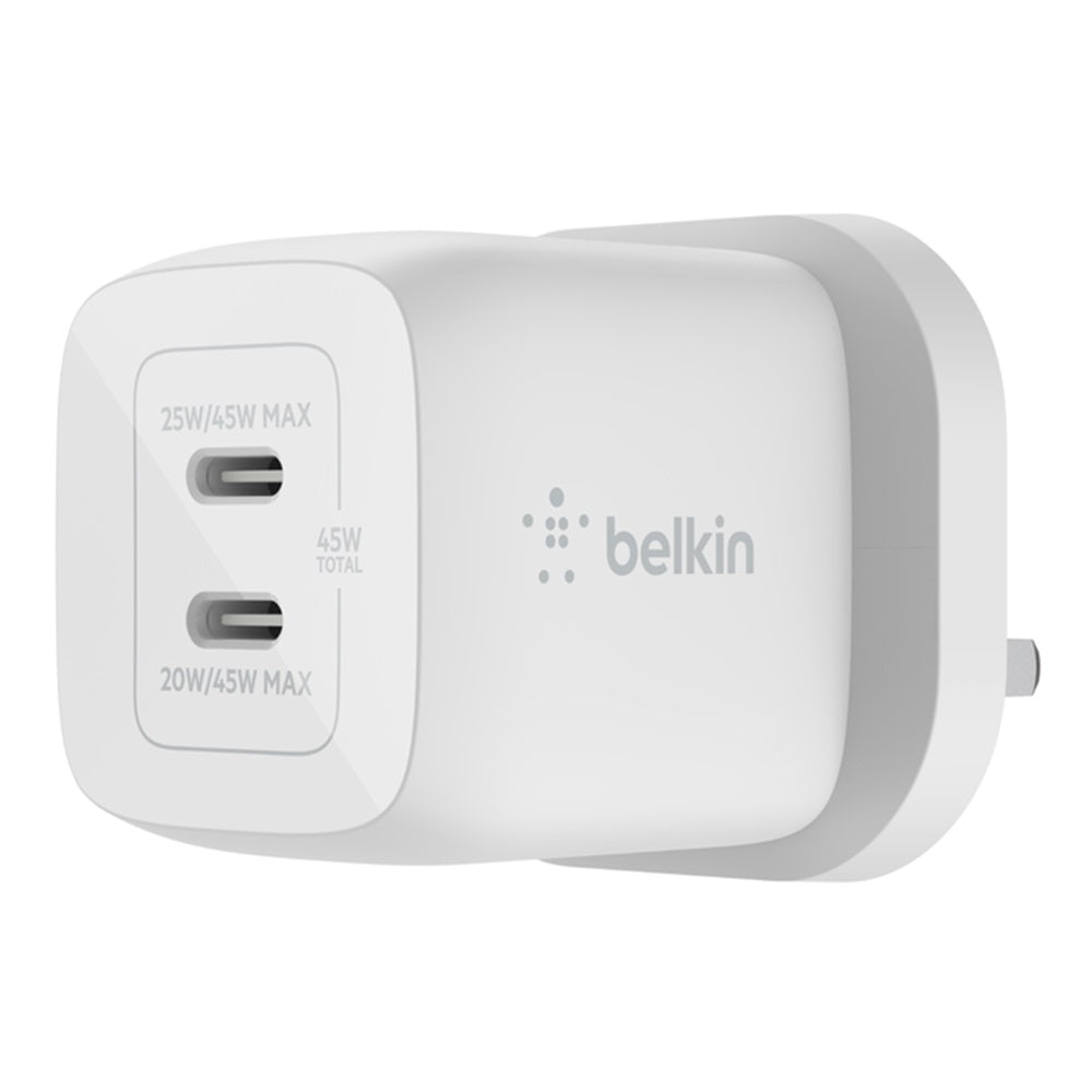 شاحن Belkin Dual USB-C PD GaN سريع بقوة 45 وات