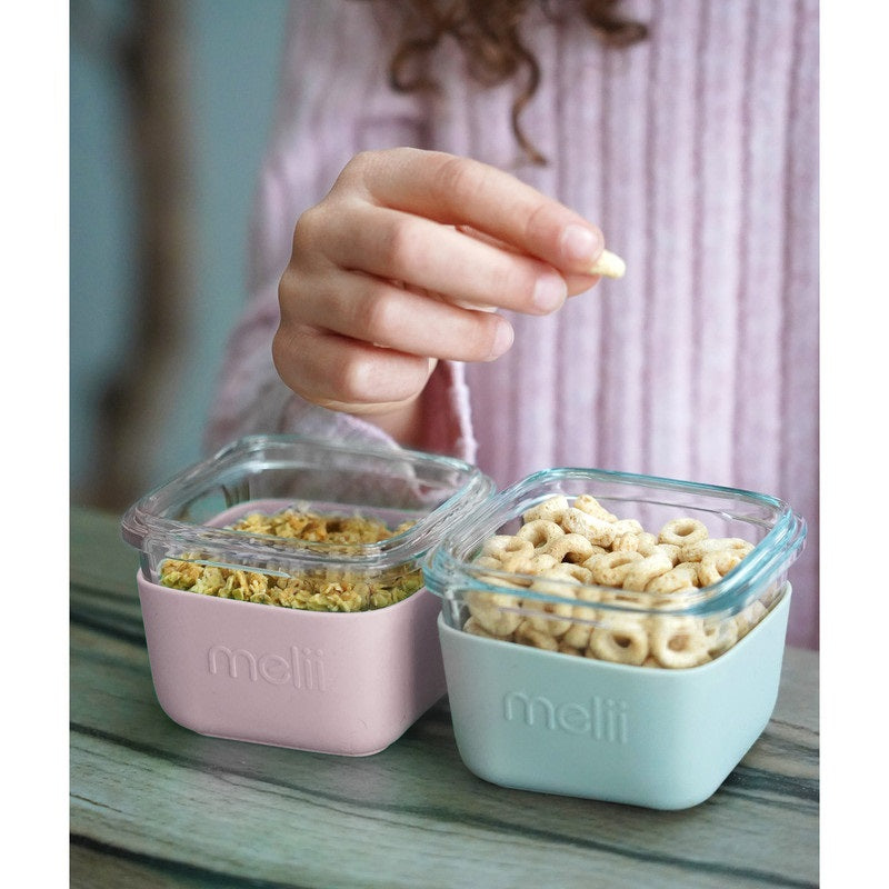 Melii - Glass Food Storage Containers 160 ml - Pack of 3 - Pink, Purple, Grey