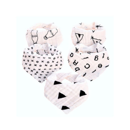 Little Story - Muslin Bandana Bibs - Set of 5 - Black & White
