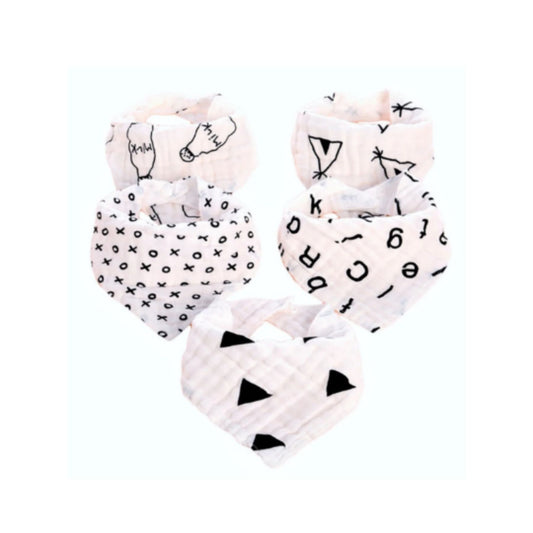 Little Story - Muslin Bandana Bibs - Set of 5 - Black & White