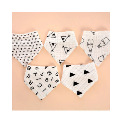 Little Story - Muslin Bandana Bibs - Set of 5 - Black & White
