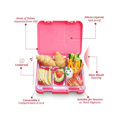 Eazy Kids 6 & 4 Convertible Bento Lunch Box - Unicorn Pink