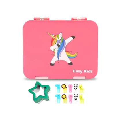 Eazy Kids 4 Compartment Bento Lunch Box - Unicorn Pink