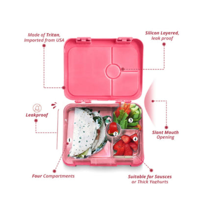 Eazy Kids 4 Compartment Bento Lunch Box - Unicorn Pink