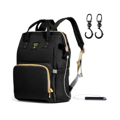 SUNVENO Diaper Bag - XL - Black with SUNVENO Stroller Hooks