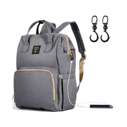 SUNVENO Diaper Bag - XL - Grey with SUNVENO Stroller Hooks