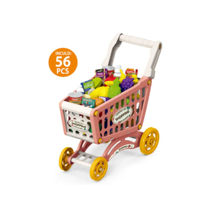 Little Story Role Play Market Shopping Cart Toy Set (56 Pcs) - Pink