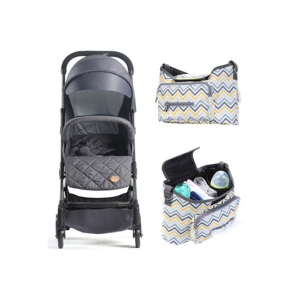 Travel Lite Stroller - SLD by TEKNUM - Dark Grey + SUNVENO Baby Stroller Organizer/Bag - Yellow wave