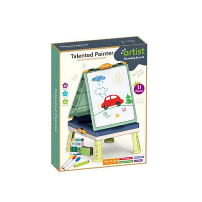 Little Story Artist Double Sided Handbag Drawing Board (31 Pcs) W/ Board Game - Green